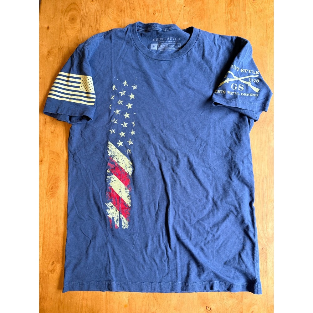 Grunt Style Mens Distressed American Flag Graphic T-Shirt Navy Blue Medium